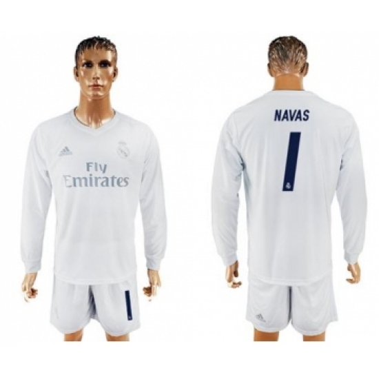Real Madrid #1 Navas Marine Environmental Protection Home Long Sleeves Soccer Club Jersey