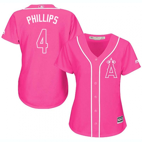 Women's Majestic Los Angeles Angels of Anaheim #4 Brandon Phillips Replica Pink Fashion MLB Jersey - Ujersey