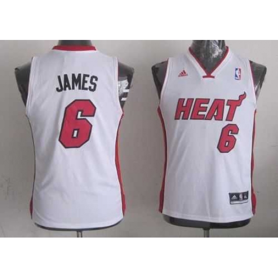 Youth NBA Miami Heat #6 LeBron James White Stitched Jersey - Ujersey