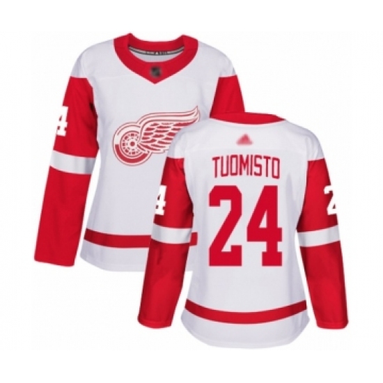 Women's Detroit Red Wings #24 Antti Tuomisto Authentic White Away Hockey Jersey - Ujersey