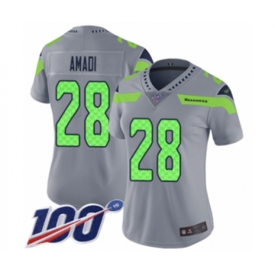 Women's Seattle Seahawks #28 Ugo Amadi Limited Silver Inverted Legend 100th Season Football Jersey - Ujersey