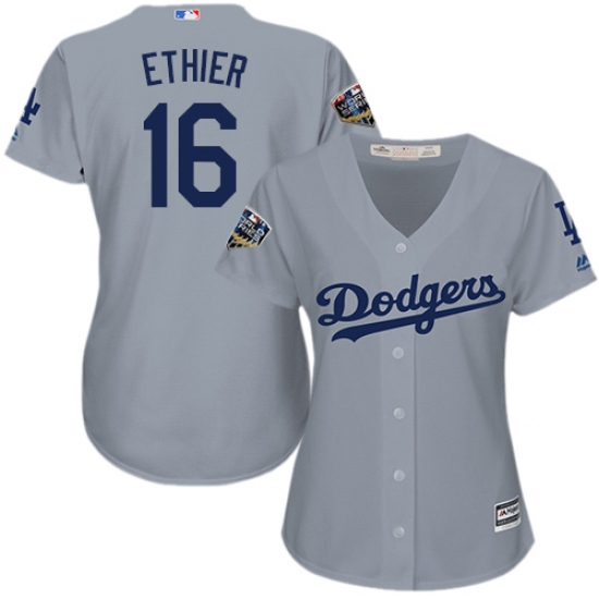 Women's Majestic Los Angeles Dodgers #16 Andre Ethier Authentic Grey Road Cool Base 2018 World Series MLB Jersey - Ujersey