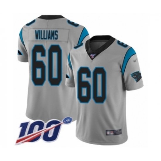 Youth Carolina Panthers #60 Daryl Williams Silver Inverted Legend Limited 100th Season Football Jersey - Ujersey