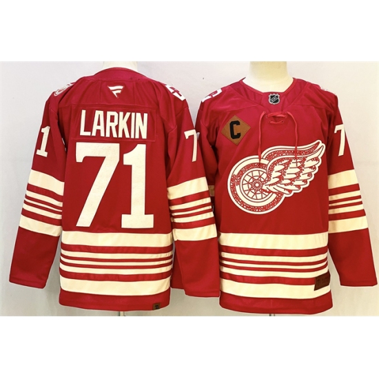Men's Detroit Red Wings #71 Dylan Larkin Red 2025-26 With C Centennial Premium Stitched Hockey Jersey - Ujersey