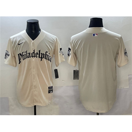 Men's Philadelphia Phillies Blank Cream Gothic Vapor Limited Stitched Jersey