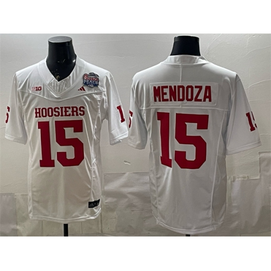 Men's Indiana Hoosiers #15 Fernando Mendoza White F.U.S.E. Peach Bowl Patch Stitched Football Jersey