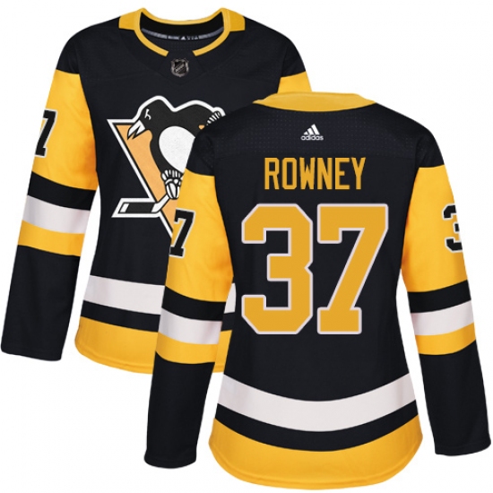 Women's Adidas Pittsburgh Penguins #37 Carter Rowney Authentic Black Home NHL Jersey - Ujersey