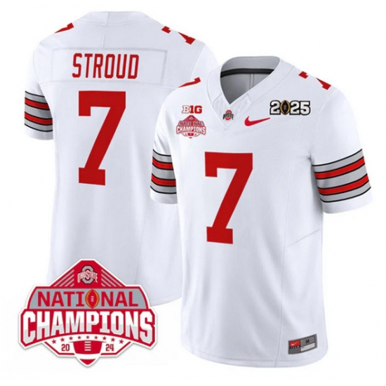 Men's Ohio State Buckeyes #7 C.J. Stroud White 2025 CFP Final With National Champions F.U.S.E. Vapor Limited Stitched Football Jersey - Ujersey