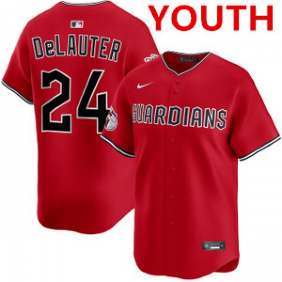 Youth cleveland guardians #24 chase delauter red cool base stitched baseball jersey - Ujersey