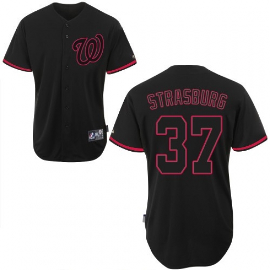 Men's Majestic Washington Nationals #37 Stephen Strasburg Authentic Black Fashion MLB Jersey - Ujersey