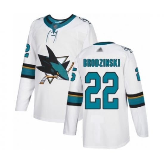 Men's San Jose Sharks #22 Jonny Brodzinski Authentic White Away Hockey Jersey - Ujersey