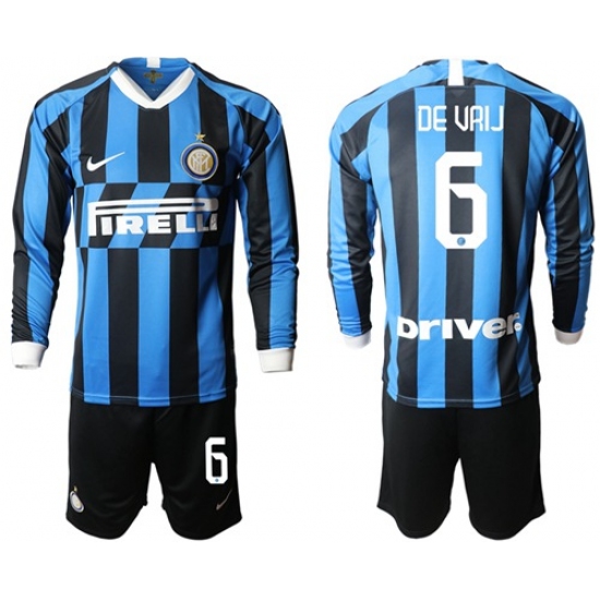 Inter Milan #6 De Vrij Home Long Sleeves Soccer Club Jersey