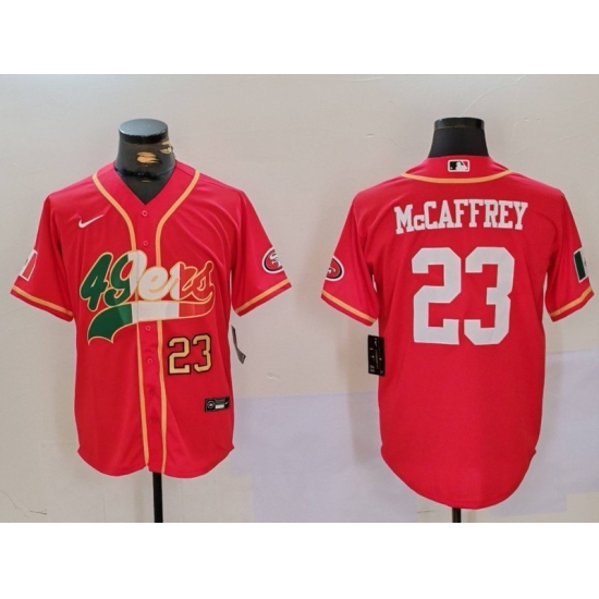 Men's San Francisco 49ers #23 Christian McCaffrey Red With Cool Base Stitched Baseball Jerseys - Ujersey