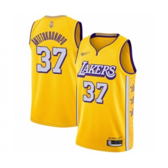 Youth Los Angeles Lakers #37 Kostas Antetokounmpo Swingman Gold Basketball Jersey - 2019 20 City Edition - Ujersey