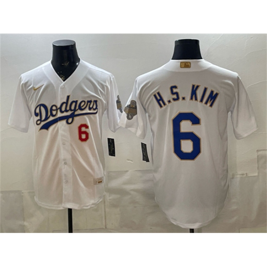 Men's Los Angeles Dodgers #6 H.S.Kim White 2026 Gold Collection Stadium Stitched Baseball Jersey - Ujersey