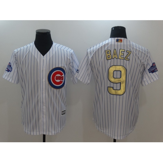 Men's Chicago Cubs #9 Javier Baez Authentic White Gold Program Flex Base Jersey