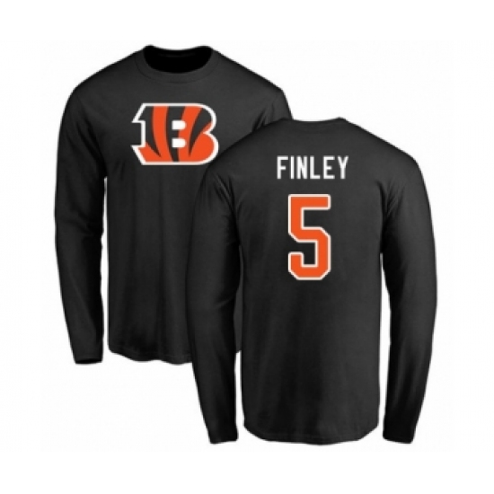 Football Cincinnati Bengals #5 Ryan Finley Black Name & Number Logo Long Sleeve T-Shirt - Ujersey