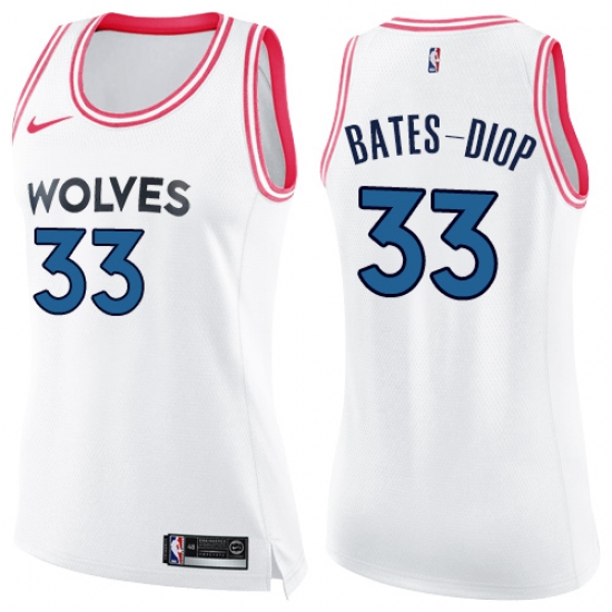 Women's Nike Minnesota Timberwolves #33 Keita Bates-Diop Swingman White Pink Fashion NBA Jersey - Ujersey