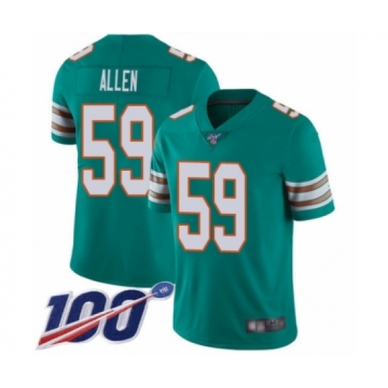 Men's Miami Dolphins #59 Chase Allen Aqua Green Alternate Vapor Untouchable Limited Player 100th Season Football Jersey - Ujersey