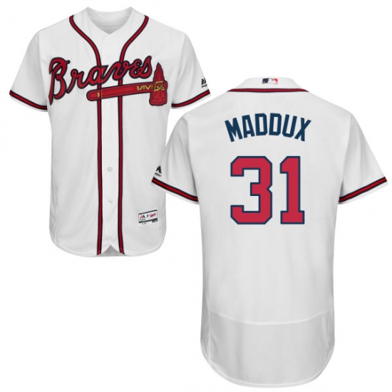 Men's Majestic Atlanta Braves #31 Greg Maddux White Home Flex Base Authentic Collection MLB Jersey - Ujersey