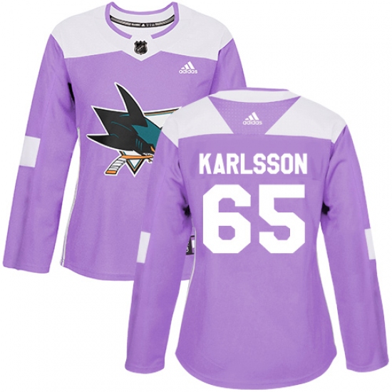 Women's Adidas San Jose Sharks #65 Erik Karlsson Authentic Purple Fights Cancer Practice NHL Jersey - Ujersey