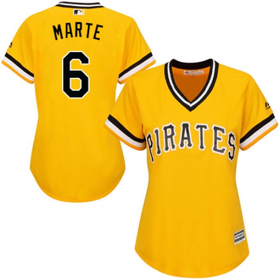 Women's Majestic Pittsburgh Pirates #6 Starling Marte Replica Gold Alternate Cool Base MLB Jersey - Ujersey