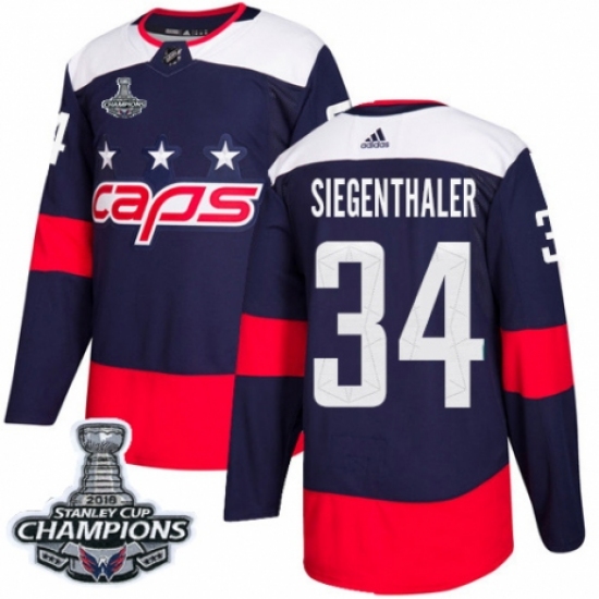 Men's Adidas Washington Capitals #34 Jonas Siegenthaler Authentic Navy Blue 2018 Stadium Series 2018 Stanley Cup Final Champions NHL Jersey - Ujersey