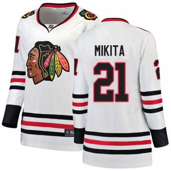Women's Chicago Blackhawks #21 Stan Mikita Authentic White Away Fanatics Branded Breakaway NHL Jersey - Ujersey