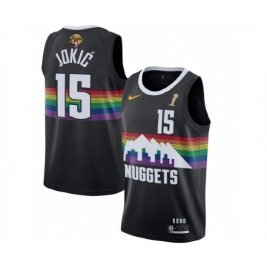 Men's Denver Nuggets #15 Nikola Jokic Black 2023 Finals Champions City Edition Stitched Basketball Jersey - Ujersey