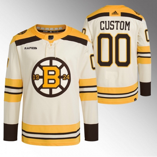 Men's Boston Bruins Custom Cream With Rapid7 100th Anniversary Stitched Jersey - Ujersey