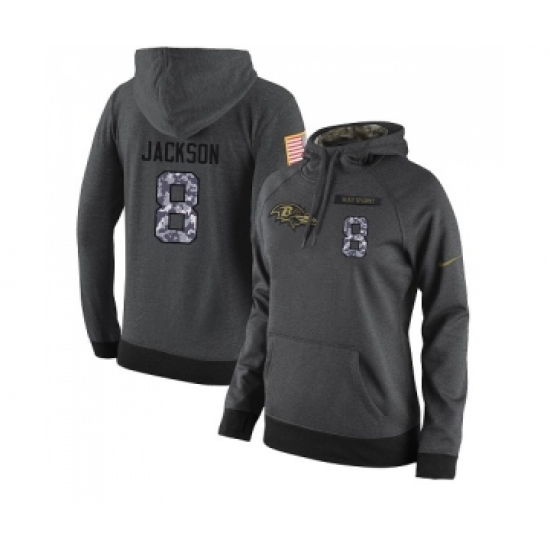 Football Women's Baltimore Ravens #8 Lamar Jackson Stitched Black Anthracite Salute to Service Player Performance Hoodie - Ujersey