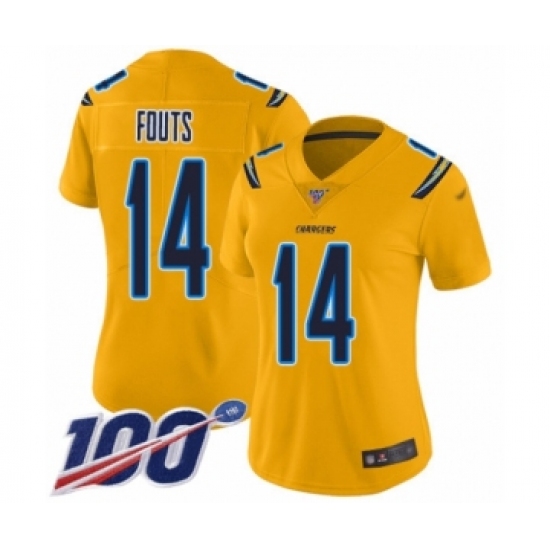 Women's Los Angeles Chargers #14 Dan Fouts Limited Gold Inverted Legend 100th Season Football Jersey - Ujersey