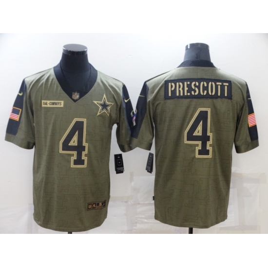 Men's Dallas Cowboys #4 Dak Prescott Nike Olive 2021 Salute To Service Limited Player Jersey - Ujersey