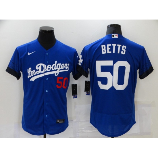 Men's Nike Los Angeles Dodgers #50 Mookie Betts Blue Elite City Player Jersey - Ujersey