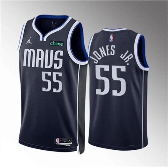 Men's Dallas Mavericks #55 Derrick Jones Jr Navy Statement Edition Stitched Basketball Jersey - Ujersey