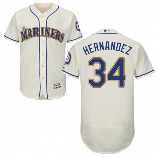 Men's Majestic Seattle Mariners #34 Felix Hernandez Cream Alternate Flex Base Authentic Collection MLB Jersey - Ujersey
