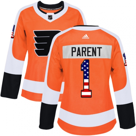 Women's Adidas Philadelphia Flyers #1 Bernie Parent Authentic Orange USA Flag Fashion NHL Jersey - Ujersey