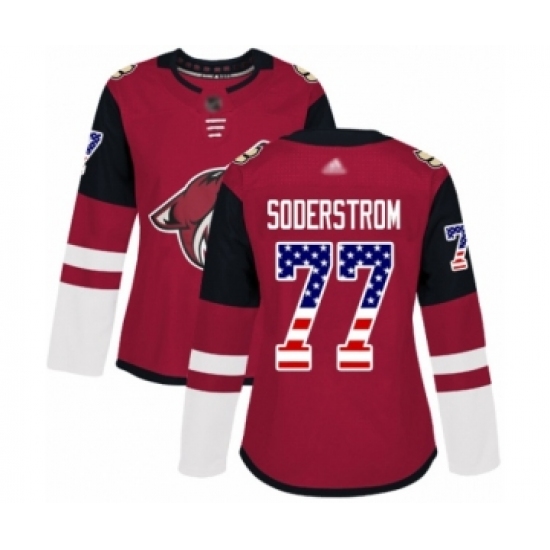 Women's Arizona Coyotes #77 Victor Soderstrom Authentic Red USA Flag Fashion Hockey Jersey - Ujersey