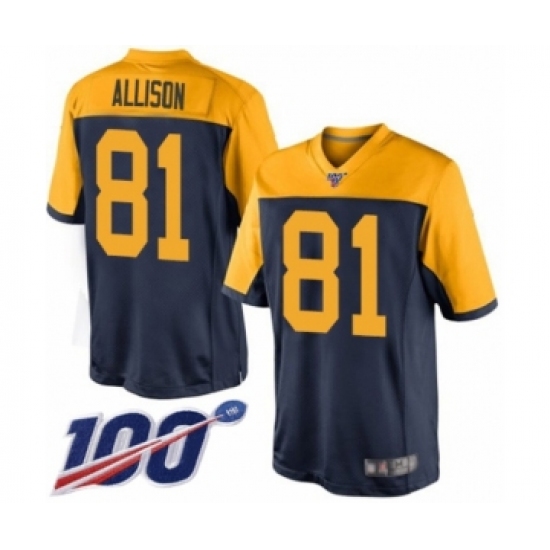 Men's Green Bay Packers #81 Geronimo Allison Limited Navy Blue Alternate 100th Season Football Jersey - Ujersey