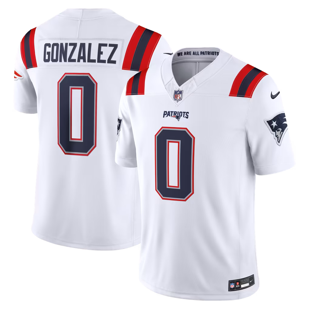 Men's New England Patriots Christian Gonzalez Nike White Vapor F.U.S.E. Stitched Limited Jersey - Ujersey
