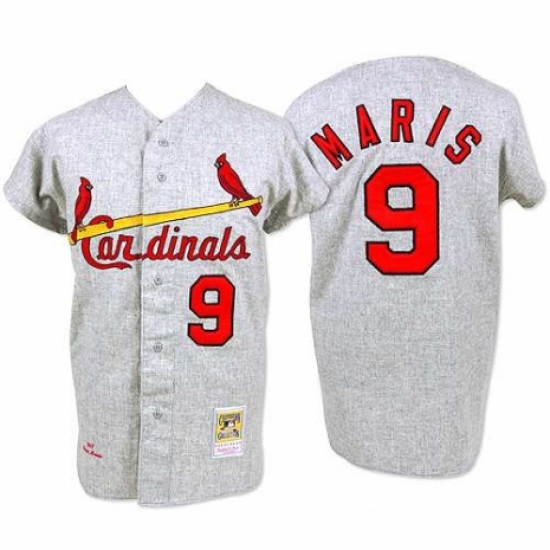Men's Mitchell and Ness 1967 St. Louis Cardinals #9 Roger Maris Replica Grey Throwback MLB Jersey - Ujersey