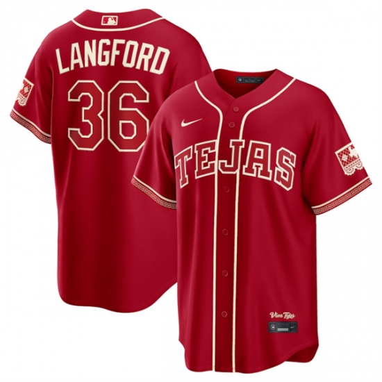 Men's Texas Rangers #36 Wyatt Langford Red 2026 City Connect Stadium Stitched Baseball Jersey - Ujersey