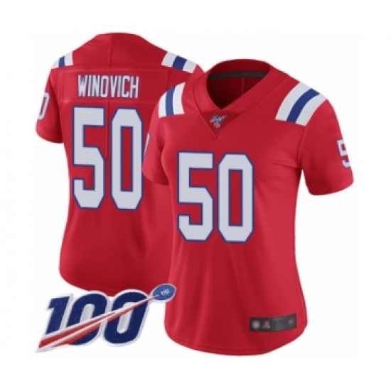 Women's New England Patriots #50 Chase Winovich Red Alternate Vapor Untouchable Limited Player 100th Season Football Jersey - Ujersey