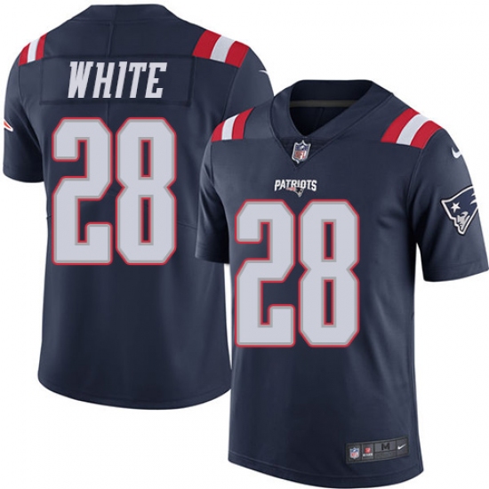Men's Nike New England Patriots #28 James White Limited Navy Blue Rush Vapor Untouchable NFL Jersey - Ujersey
