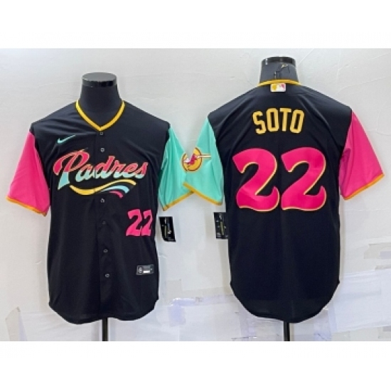 Men's San Diego Padres #22 Juan Soto Number Black 2022 City Connect Cool Base Stitched Jersey - Ujersey