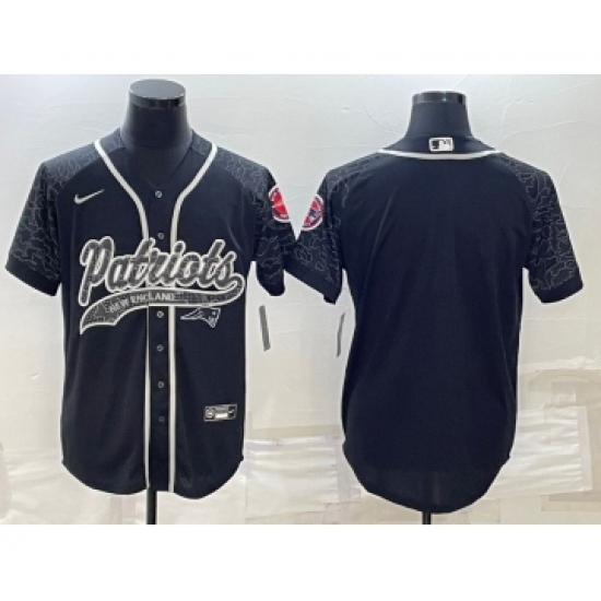 Men's New England Patriots Blank Black Reflective With Patch Cool Base Stitched Baseball Jersey