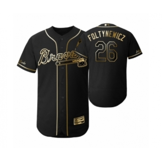 Men's 2019 Golden Edition Atlanta Braves Black #26 Mike Foltynewicz Flex Base Jersey - Ujersey