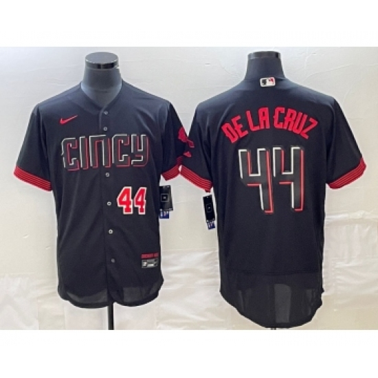 Men's Cincinnati Reds #44 Elly De La Cruz Number Black 2023 City Connect Cool Base Stitched Jersey 1 - Ujersey