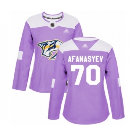 Women's Nashville Predators #70 Egor Afanasyev Authentic Purple Fights Cancer Practice Hockey Jersey - Ujersey