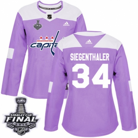 Women's Adidas Washington Capitals #34 Jonas Siegenthaler Authentic Purple Fights Cancer Practice 2018 Stanley Cup Final NHL Jersey
